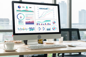 Business data dashboard analysis by ingenious computer software . Investment application display...