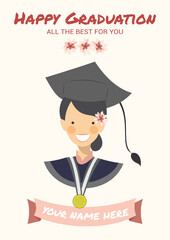Happy Graduation Greetings Cute Character Illustration with banner Template