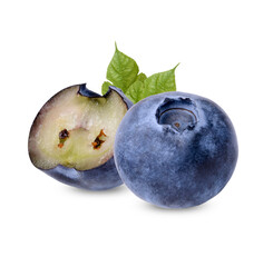 Fresh blueberry with leaves isolated on white background