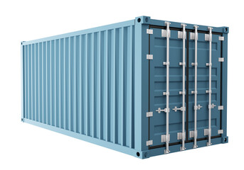 Sea container isolated. Long cargo container for ship transportation. Turquoise metal cargo container. Box for transportation on ship. Transport box on white background. 3d rendering.