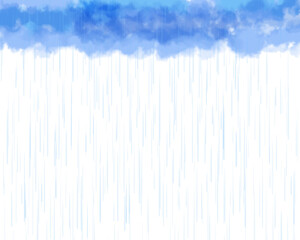 雲と降る雨のイラスト　背景、壁紙、水彩