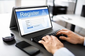 Fototapeta na wymiar Online Web Registration Form On Website