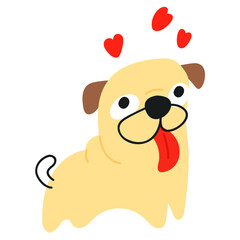 Pug fall in love. Hand drawn vector icon illustration on white background.