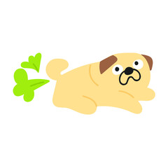 Funny pug is farting. Hand drawn icon illustration.
