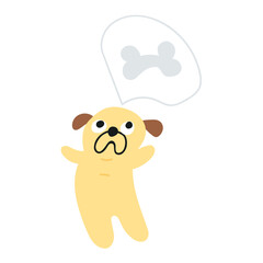 Pug dreaming about bone. Vector hand drawn illustration on white background.