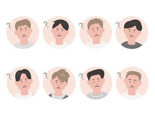 男性たちの手描き風アイコンセット（疑問）