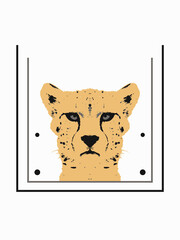 Cheetah head and geometric lines, 3D rendering, illustration for use as print, logo, emblem and other