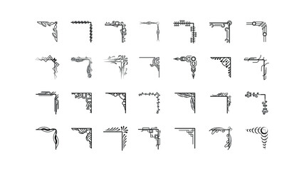 Set Hand Draw Of Corners Different Shapes Flower Decoration Vector Design Doodle Sketch Style For Wedding And Banner