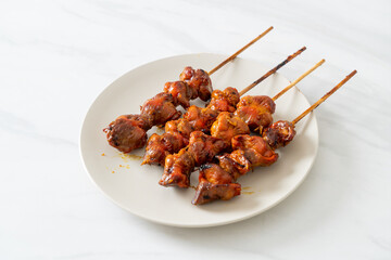 grilled chicken gizzard skewer yakitori serve in izakaya style