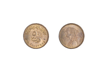 Egypt coin 50 piastres. Black background, close-up on both sides.