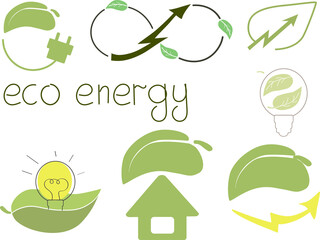 Eco Energy green color icons set on white background