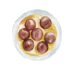 indian sweet gulab jamun watercolor illustration isolated on white