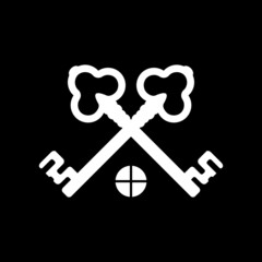Two crossed retro style keys icon isolated on dark background