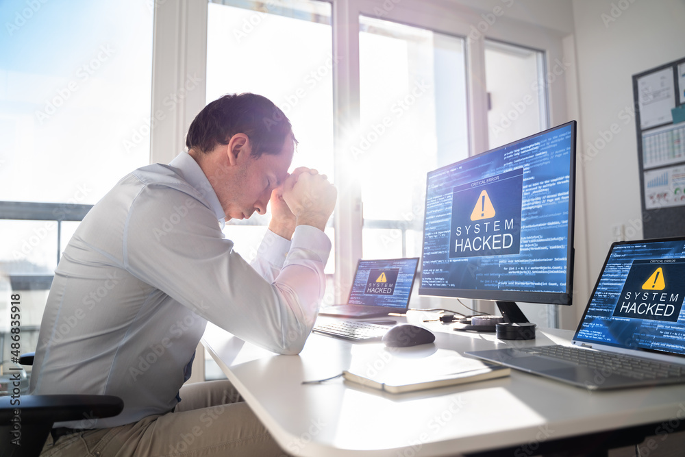 Poster Ransomware Malware Attack. Business Computer Hacked