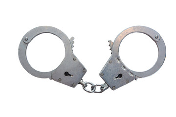 Metal handcuffs on a white isolated background