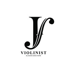 logo letter J and F-holes. violinist logo initials J. letter J logo violin character. letter J with violin hole © vionaembun42