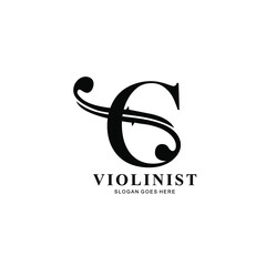 logo letter C and F-holes. violinist logo initials C. letter C logo violin character. letter C with violin hole