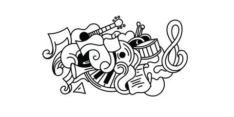 Hand drawn music vector doodle illustration. Music poster design. music elements and objects for the background.