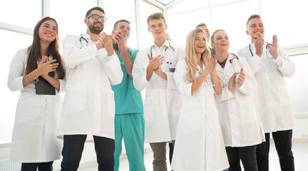Fototapeta na wymiar group of diverse medical staff members applauding together