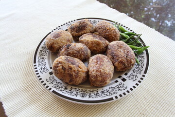 Mendol (fried mashed fermented tempeh), one of the typical foods of East Java, Indonesia