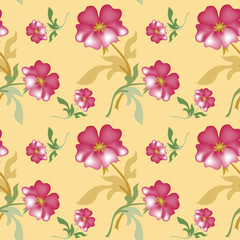 Seamless delicate pattern of pink flowers on a beige background