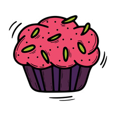 A hand-drawn birthday cake on a white background. Isolated vector illustration. Sweet food.