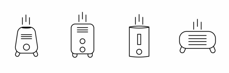 Air purifier icons set, outline style. Air Purifier Devices. Electronic Appliance Air Purifier And Ionizer Concept Linear Pictograms. Ventilation Technology Contour Illustrations