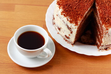 cup of coffee and chocolate cake