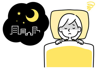 睡眠中のイラスト　眠りが浅い女性のベクター素材　シンプルタッチ