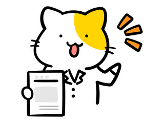 薬を処方する薬剤師のねこのかわいい手描き風イラスト