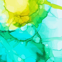 background from blots. Alcohol ink. Yellow and green background for text. Resin art Vector illustration