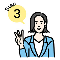 ステップ3　工程を説明するスーツを着た若い女性
