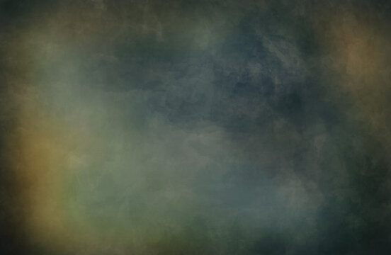 Dark green grey abstract background art wallpaper in grimy gradient colors with grunge old distressed paper texture pattern and black edges in vintage dark vignette design