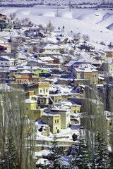 Fototapeta na wymiar The town of Güzelyurt near the Ihlara valley with underground cities in Cappadocia, Aksaray,Turkey. Winter landscape .