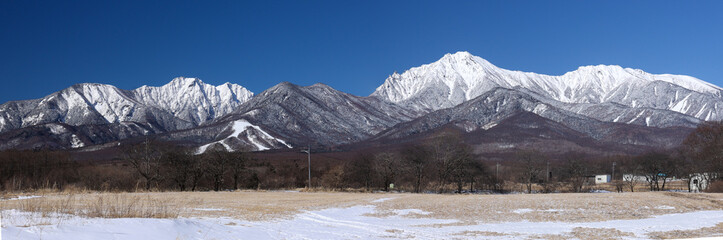 冬の南八ヶ岳の風景　小海線沿線から　長野県南牧村