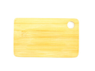 Top view, Empty cutting board isolated on a white background. Used for home or restaurant, food design. Kitchen accessory..