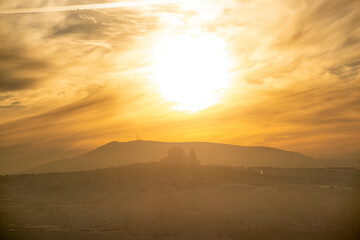 The longest sunset in Cappadocia is watched from the Red Valley. Nevsehir, Turkey