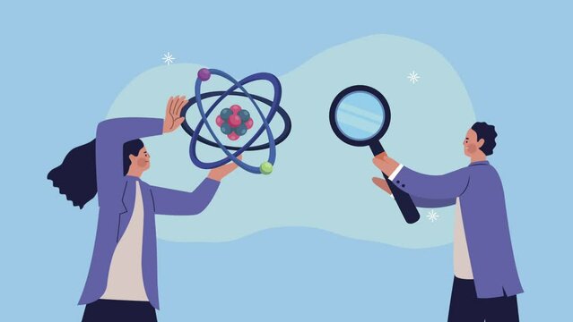 scientists couple with atom and magnifying glass