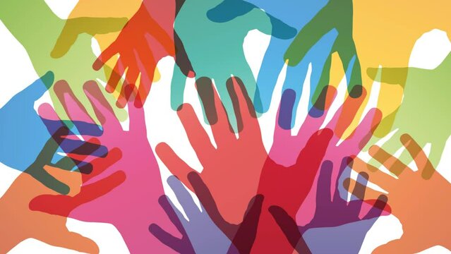 No to racism. Stop to racism and discrimination. Hands of different races touching each other. Animated illustration