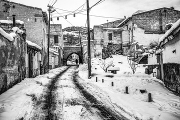 Avanos streets on a cold snowy winter day