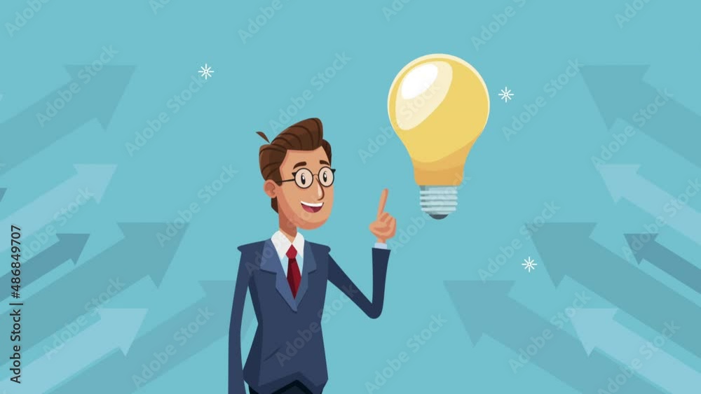 Poster elegant businessman with bulb character