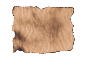 Abstract burned paper background. Vintage style parchament effect. Ripped edges frame