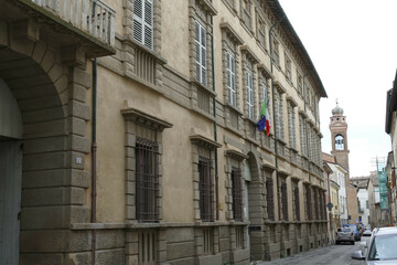 Fototapeta na wymiar Milzetti palace in Faenza, the decorated facade along the street