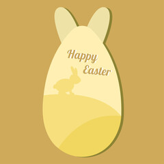 Happy easter greetings illustration with egg and rabbit in yellow colors