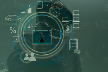 Studio portrait of a man in a hood, a shadow hides his face. Anonymity shadow economy and evasion from the law