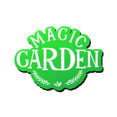 Magic Garden. Hand lettering. An inscription in an ecological style, a label for cosmetics, a floral ornament. For a restaurant, bar, for creating an eco stencil