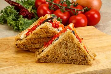 Club sandwich with eggplant and cheese