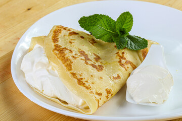 Tasty Pancake with sour cream