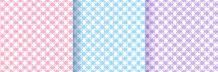 Plaid seamless patterns. Check gingham textures. Set of vichy backgrounds. Flannel backdrop. Pastel retro wallpapers. Tartan textile grid. Tablecloth picnic prints. Vector illustration.