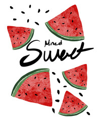 Cute Melon draw. Trend fashion  draw and slogan
